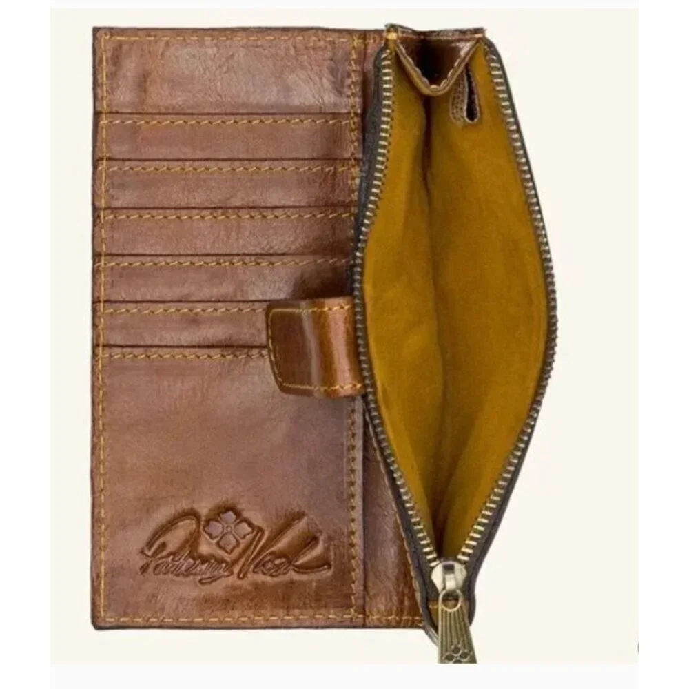 Patricia Nash Nazari Leather Bifold Wallet RFID Protection Brown European Map